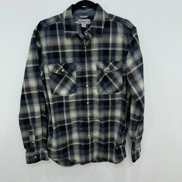 Carhartt Shirt Pearl Snap Plaid Flap Chest Pockets relaxed fit rugged flex sz M - Picture 1 of 6